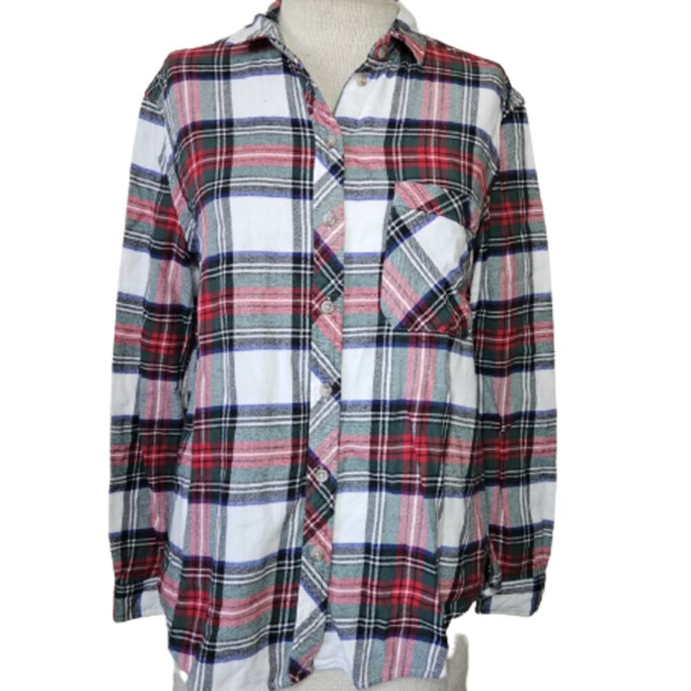 Plaid Long Sleeve Button Up Flannel Cotton Shirt Size XS
